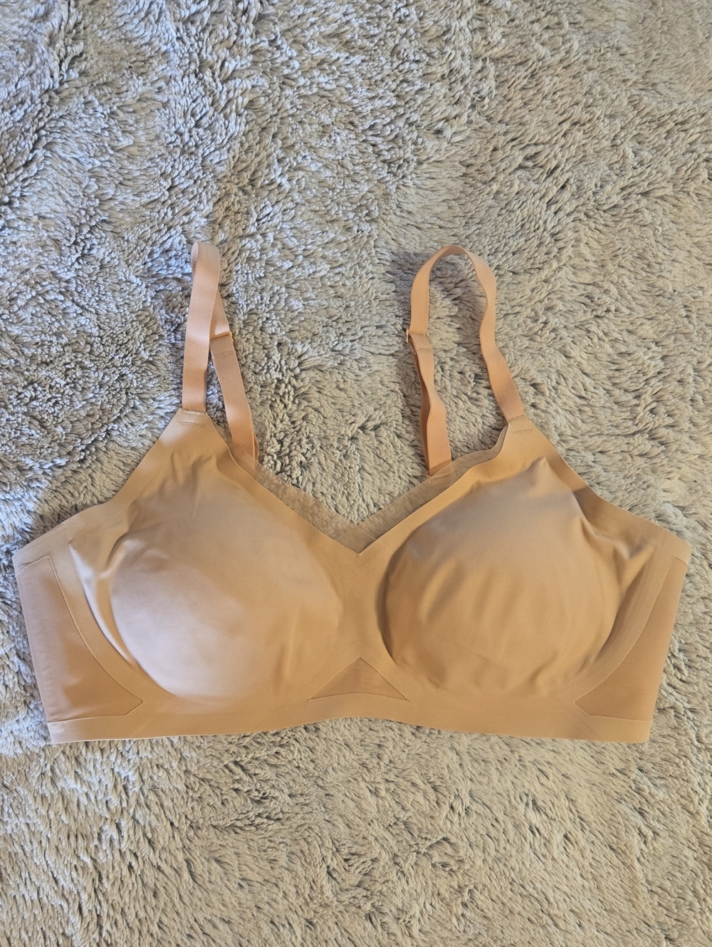 HoneyLove Cross Over Bra Wireless Mesh Removable Pad Sand Tan Womens XL